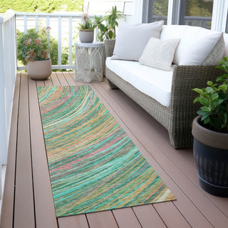 Piper Looms Chantille Swirls ACN2094 Teal Machine Washable Area Rug Runner Outdoor Lifestyle Image Feature