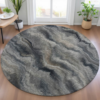 Piper Looms Chantille Waves ACN2095 Gray Machine Washable Area Rug Round Lifestyle Image Feature