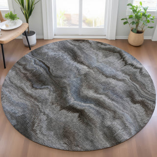 Piper Looms Chantille Waves ACN2095 Taupe Machine Washable Area Rug Round Lifestyle Image Feature