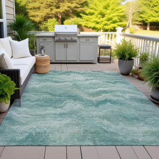 Piper Looms Chantille Waves ACN2095 Teal Machine Washable Area Rug Outdoor Lifestyle Image Feature