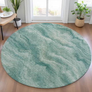 Piper Looms Chantille Waves ACN2095 Teal Machine Washable Area Rug Round Lifestyle Image Feature
