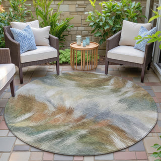 Piper Looms Chantille Abstract ACN2096 Beige Machine Washable Area Rug Round Outdoor Lifestyle Image Feature