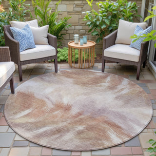 Piper Looms Chantille Abstract ACN2096 Copper Machine Washable Area Rug Round Outdoor Lifestyle Image Feature