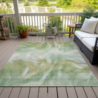 Piper Looms Chantille Abstract ACN2096 Green Machine Washable Area Rug Outdoor Lifestyle Image Feature