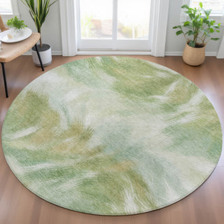 Piper Looms Chantille Abstract ACN2096 Green Machine Washable Area Rug Round Lifestyle Image Feature