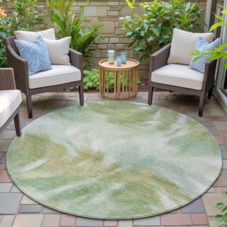 Piper Looms Chantille Abstract ACN2096 Green Machine Washable Area Rug Round Outdoor Lifestyle Image Feature