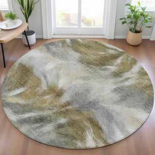 Piper Looms Chantille Abstract ACN2096 Pewter Machine Washable Area Rug Round Lifestyle Image Feature