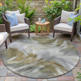 Piper Looms Chantille Abstract ACN2096 Pewter Machine Washable Area Rug Round Outdoor Lifestyle Image Feature