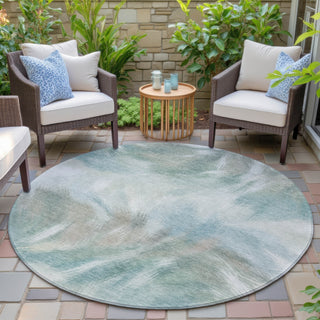Piper Looms Chantille Abstract ACN2096 Sky Machine Washable Area Rug Round Outdoor Lifestyle Image Feature