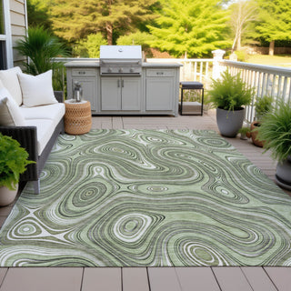 Piper Looms Chantille Geometric ACN2097 Aloe Machine Washable Area Rug Outdoor Lifestyle Image Feature