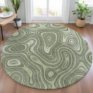 Piper Looms Chantille Geometric ACN2097 Aloe Machine Washable Area Rug Round Lifestyle Image Feature