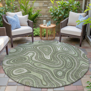 Piper Looms Chantille Geometric ACN2097 Aloe Machine Washable Area Rug Round Outdoor Lifestyle Image Feature