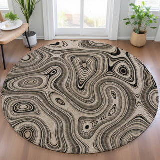 Piper Looms Chantille Geometric ACN2097 Beige Machine Washable Area Rug Round Lifestyle Image Feature