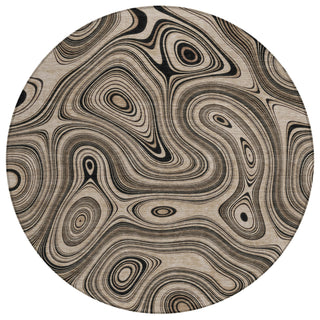 Piper Looms Chantille Geometric ACN2097 Beige Machine Washable Area Rug Round Main Image