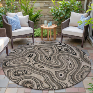 Piper Looms Chantille Geometric ACN2097 Beige Machine Washable Area Rug Round Outdoor Lifestyle Image Feature