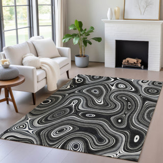 Piper Looms Chantille Geometric ACN2097 Black Machine Washable Area Rug Lifestyle Image Feature