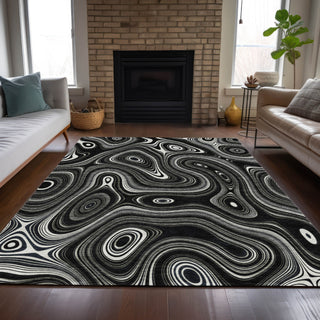 Piper Looms Chantille Geometric ACN2097 Black Machine Washable Area Rug Lifestyle Image Feature