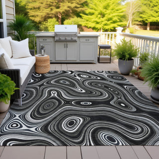 Piper Looms Chantille Geometric ACN2097 Black Machine Washable Area Rug Outdoor Lifestyle Image Feature