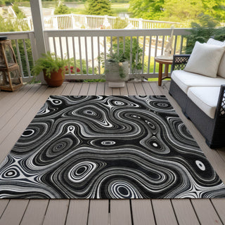 Piper Looms Chantille Geometric ACN2097 Black Machine Washable Area Rug Outdoor Lifestyle Image Feature
