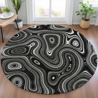 Piper Looms Chantille Geometric ACN2097 Black Machine Washable Area Rug Round Lifestyle Image Feature
