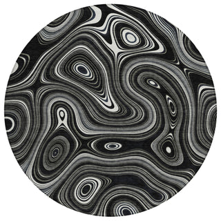 Piper Looms Chantille Geometric ACN2097 Black Machine Washable Area Rug Round Main Image