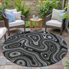 Piper Looms Chantille Geometric ACN2097 Black Machine Washable Area Rug Round Outdoor Lifestyle Image Feature