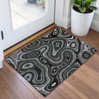 Piper Looms Chantille Geometric ACN2097 Black Machine Washable Area Rug Scatter Lifestyle Image Feature