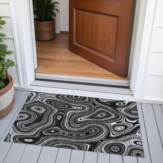 Piper Looms Chantille Geometric ACN2097 Black Machine Washable Area Rug Scatter Outdoor Lifestyle Image Feature