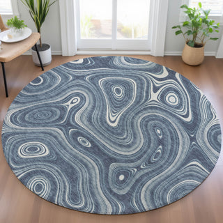 Piper Looms Chantille Geometric ACN2097 Blue Machine Washable Area Rug Round Lifestyle Image Feature