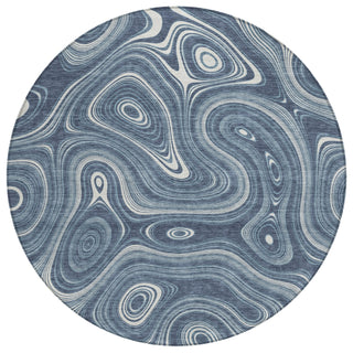 Piper Looms Chantille Geometric ACN2097 Blue Machine Washable Area Rug Round Main Image