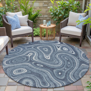 Piper Looms Chantille Geometric ACN2097 Blue Machine Washable Area Rug Round Outdoor Lifestyle Image Feature