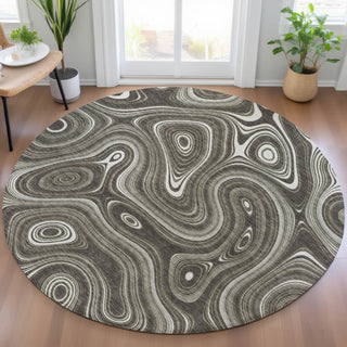 Piper Looms Chantille Geometric ACN2097 Gray Machine Washable Area Rug Round Lifestyle Image Feature