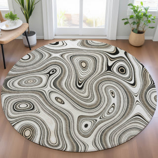 Piper Looms Chantille Geometric ACN2097 Ivory Machine Washable Area Rug Round Lifestyle Image Feature