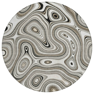 Piper Looms Chantille Geometric ACN2097 Ivory Machine Washable Area Rug Round Main Image