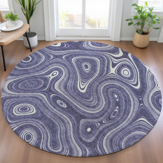 Piper Looms Chantille Geometric ACN2097 Plum Machine Washable Area Rug Round Lifestyle Image Feature
