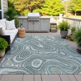 Piper Looms Chantille Geometric ACN2097 Sky Machine Washable Area Rug Outdoor Lifestyle Image Feature