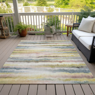 Piper Looms Chantille Stripes ACN2098 Gold Machine Washable Area Rug Outdoor Lifestyle Image Feature