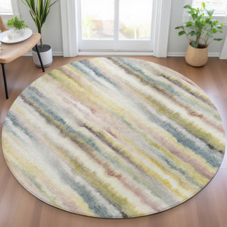 Piper Looms Chantille Stripes ACN2098 Gold Machine Washable Area Rug Round Lifestyle Image Feature