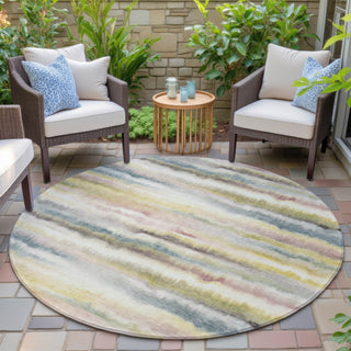 Piper Looms Chantille Stripes ACN2098 Gold Machine Washable Area Rug Round Outdoor Lifestyle Image Feature