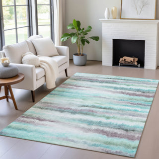 Piper Looms Chantille Stripes ACN2098 Teal Machine Washable Area Rug Lifestyle Image Feature
