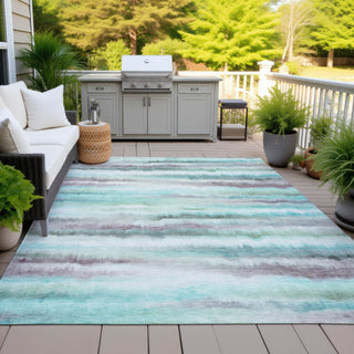Piper Looms Chantille Stripes ACN2098 Teal Machine Washable Area Rug Outdoor Lifestyle Image Feature