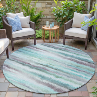 Piper Looms Chantille Stripes ACN2098 Teal Machine Washable Area Rug Round Outdoor Lifestyle Image Feature