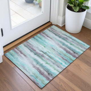 Piper Looms Chantille Stripes ACN2098 Teal Machine Washable Area Rug Scatter Lifestyle Image Feature