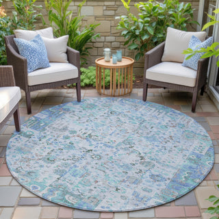 Piper Looms Chantille Global ACN2099 Blue Machine Washable Area Rug Round Outdoor Lifestyle Image Feature