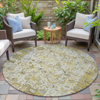 Piper Looms Chantille Global ACN2099 Gold Machine Washable Area Rug Round Outdoor Lifestyle Image Feature