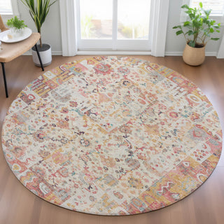 Piper Looms Chantille Global ACN2099 Pink Machine Washable Area Rug Round Lifestyle Image Feature