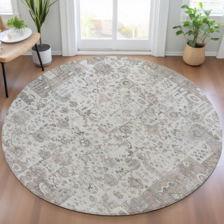 Piper Looms Chantille Global ACN2099 Taupe Machine Washable Area Rug Round Lifestyle Image Feature