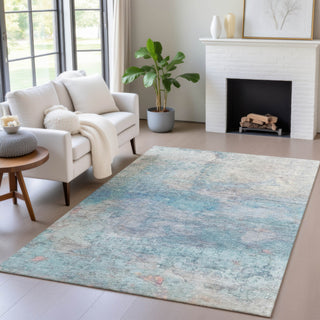 Piper Looms Chantille Abstract ACN2100 Aqua Machine Washable Area Rug Lifestyle Image Feature