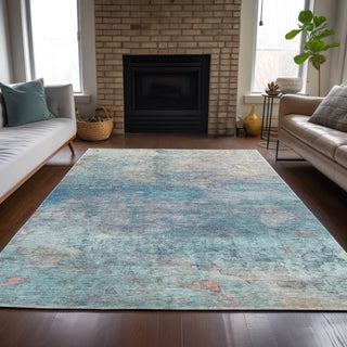 Piper Looms Chantille Abstract ACN2100 Aqua Machine Washable Area Rug Lifestyle Image Feature