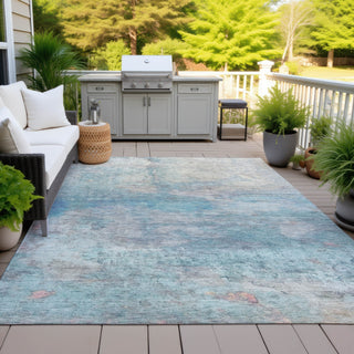 Piper Looms Chantille Abstract ACN2100 Aqua Machine Washable Area Rug Outdoor Lifestyle Image Feature